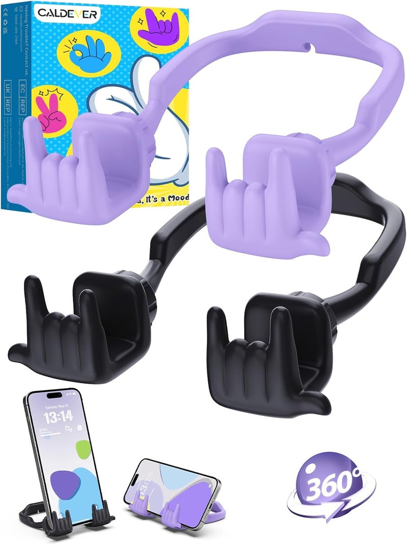 CALDEVER Stocking Stuffers for Teen Boys Girls Gifts Cell Phone Stand Upgrade Adjustable Rock on Lazy Phone Stand for Desk Cool Funny Gadget Gifts for Christmas Adult Men Women Wife 2Pack Black Purple - Image 1